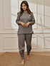 Women Grey Linen Cotton Three-Quarter Sleeves Top with Matching Straight Pants Yoga Set